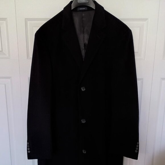 Mens Ralph Lauren Chaps 3-button Black Overcoat Topper, Size 44 Long, Exc Cond - Picture 1 of 5